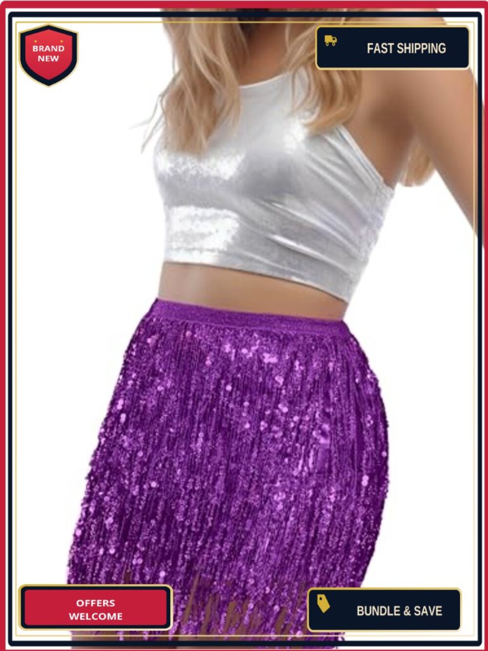 Full Skirt with Sequin Fringe Tassel Design for Dance Costume